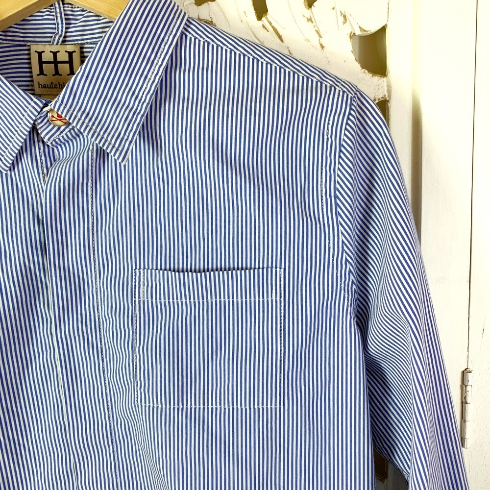 Haute Hippie Blue White Striped Skull Button Top - Picture 4 of 5
